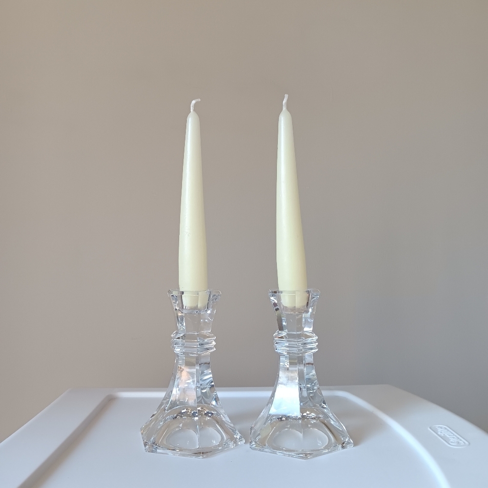 Vintage New Inn Crystal Candlestick Holders Boxed Taper Candles Made in Austria